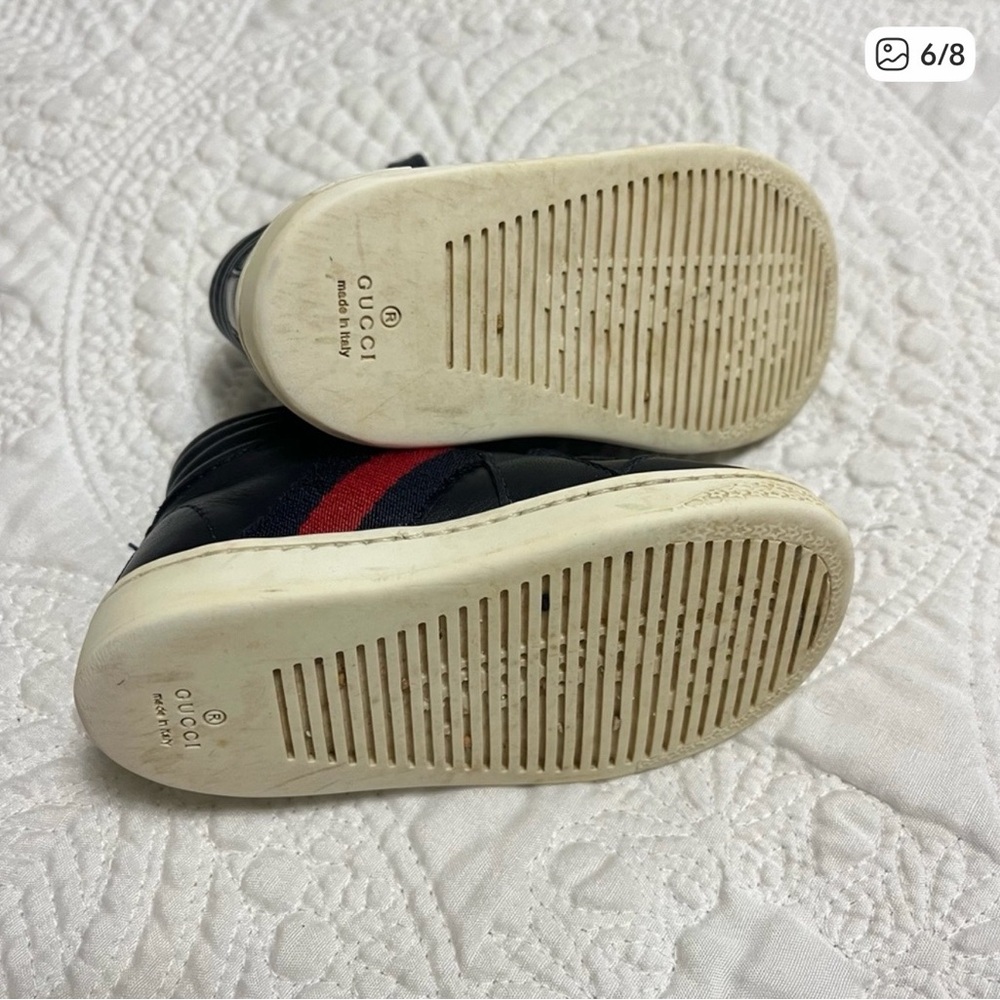 GUCCI Toddler High Top Sneakers Ace Web Navy Blue Leather Kid Size 21 - Picture 6 of 8